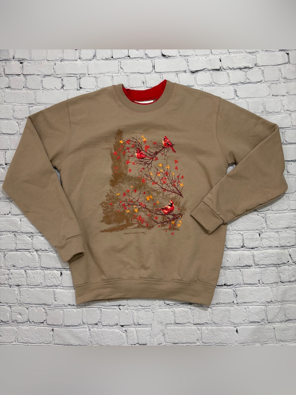 Vtg Country Score Brown Cardinal Bird Sweater Women’s Size Medium Cottagecore